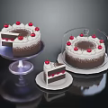 Delicious Chocolate Cake Topped With Cherries And Cream Sliced On Pedestal Tray And Covered Whole