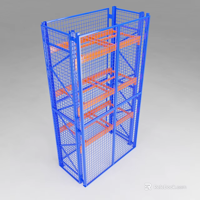 Sturdy Blue Frame Storage Shelving Unit With Orange Multi Layer Shelves 3d model 