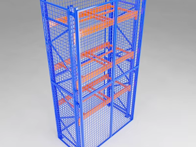 Sturdy Blue Frame Storage Shelving Unit With Orange Multi Layer Shelves 3d model