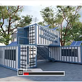 China Post Container Station With Solar Panels Outdoor Modern Container Structure And Trees 3d model