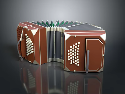 Foldable Brown Accordion with White Dot Buttons Daily Life Musical Item 3d model