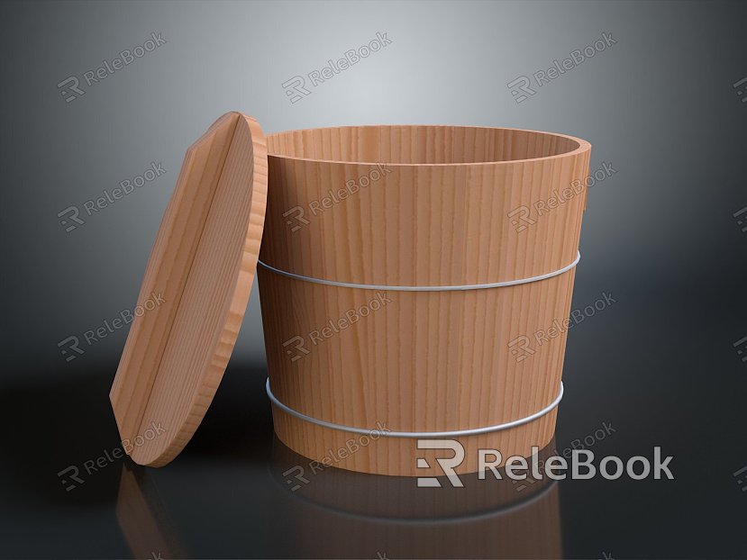 Modern Wooden Barrel Water Bucket Old Wooden Barrel Wood Water Bucket model