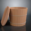 Decorative Ornament Set Featuring Wooden Barrel With Lid And Metal Hoops For Home Decor