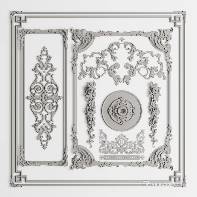 Ornate Carvings Decorative Panels With Circular Center Design And Floral Patterns 3d model 