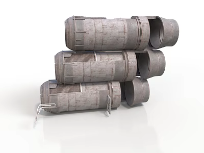 Industrial Cylindrical Equipment Stacked With Metal Supports And Gray Surfaces 3d model
