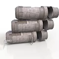 Industrial Cylindrical Equipment Stacked With Metal Supports And Gray Surfaces