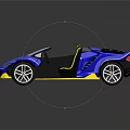 Blue Yellow Convertible Sports Car With Modern Sleek Design And Black Seats