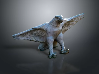 Stone Eagle Sculpture With Spread Wings Standing Posture Detailed Texture On Neutral Background 3d model