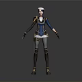 Female Character 3D Model In Blue Uniform White Hat Gold Accents Black Gloves Grey Pants