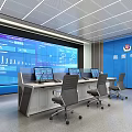 Control room console of command center monitoring room 3d model