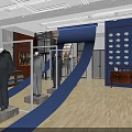 Men's Clothing Store Interior With Displayed Suit Blue Carpet And Wooden Floors