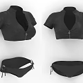 Black Short Sleeved Crop Top With Zipper Detail And Matching High Waisted Shorts