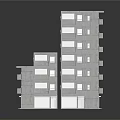 Tall And Short Modern Concrete Building Models With Balconies And Windows