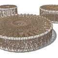 Three Round Woven Rattan Coffee Tables With Modern Natural Design Elements 3d model