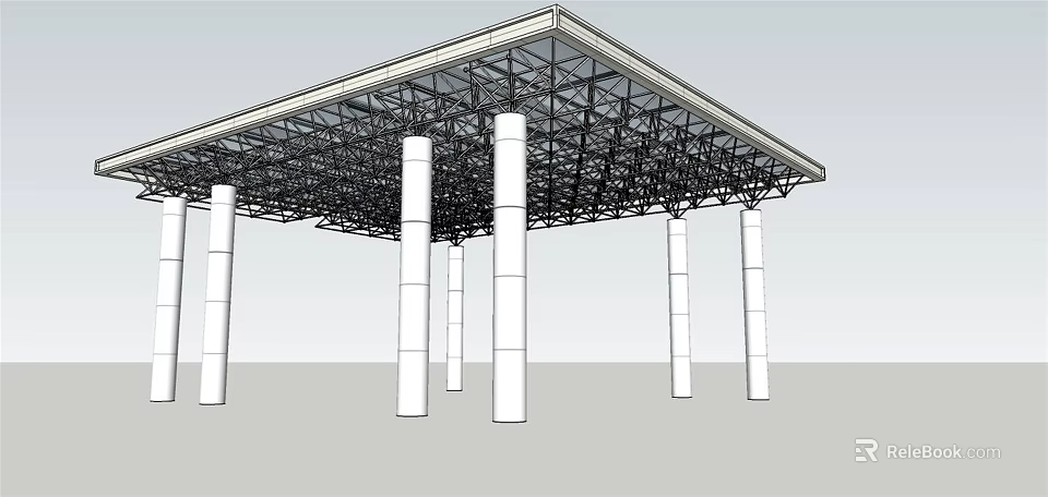 Modern Outdoor Canopy With Metal Frame Structure And White Support Columns 3d model 