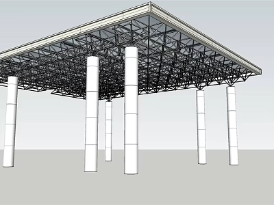 Modern Outdoor Canopy With Metal Frame Structure And White Support Columns 3d model