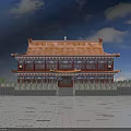 Traditional Chinese Ancient Architecture With Two Story Yellow Tiled Roof Red Doors Windows And Spacious Square