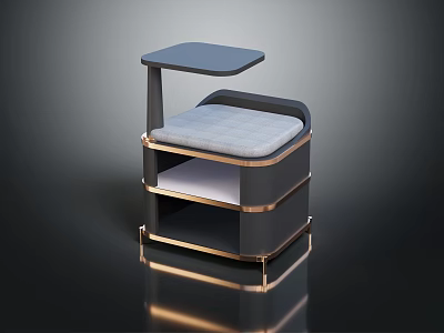 Modern Upholstered Stool With Metal Frame Small Tabletop And Lower Shelves 3d model