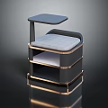 Modern Upholstered Stool With Metal Frame Small Tabletop And Lower Shelves