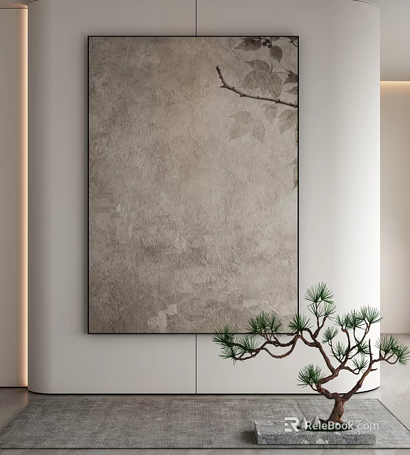 Abstract Painting In Minimalist Interior With Pine Branch 3d model 