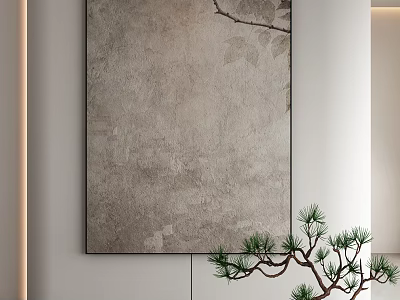 Abstract Painting In Minimalist Interior With Pine Branch 3d model