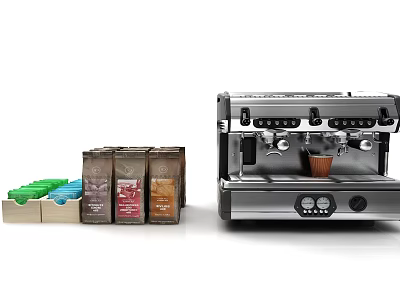 Modern Kitchen Appliance Coffee Machine With Colorful Coffee Pods And Containers 3d model