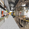 Modern Restaurant Interior With Wooden Structures Green Walls And Dining Tables