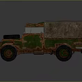 Vintage Military Weapon Transport Truck With Camouflage Paint Canvas Cover And Old Tires