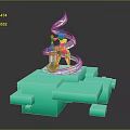Blonde Haired Character With Creature On Green Block Platform Blue Top Red Pants White Aura