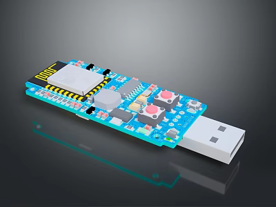 Computer USB Peripheral Module with Circuit Board USB Connector IC Chip Resistors and LED Indicators 3d model