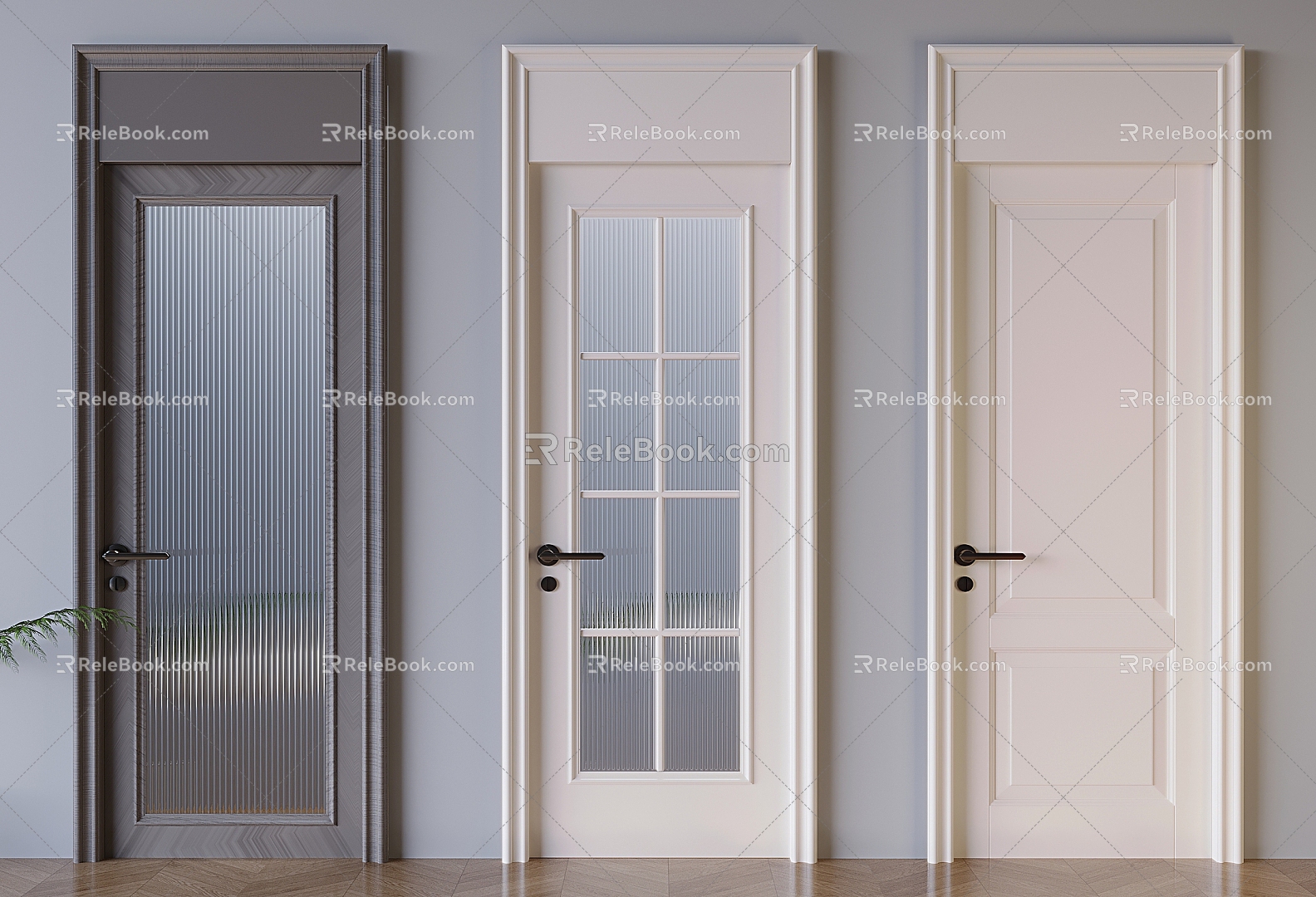 French Cream Style Glass Door Changhong Glass Swing Door French Solid Wood Single Door 3d model