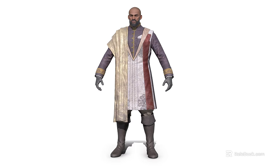 Game Movie Character With Ornate Long Robe Gloves And Boots 3d model 