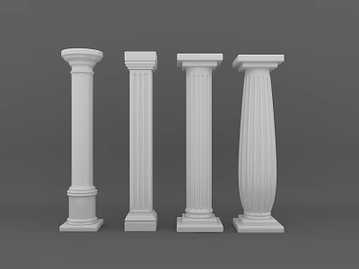 Decorative Classical White Roman Columns Four Different Styles on Gray Background 3d model