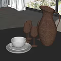 Hammered Copper Pitcher And Four Goblets With White Cup On Black Table
