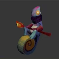 Colorful Cartoon Snail With Glowing Eyes Holding Yellow Lantern And Red Ribbons On Spiral Shell