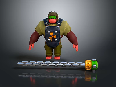 Muscular Gorilla in yellow shirt green goggles black backpack with radiation symbol and chain weight 3d model