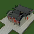 Ancient Chinese Traditional Architecture With Black Tiled Roof Red Doors And Courtyard Steps