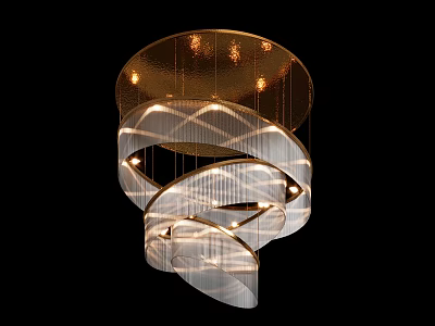 Unique Shaped Chandelier With Modern Curved Metal Frame And Glass Shades For Home Lighting 3d model