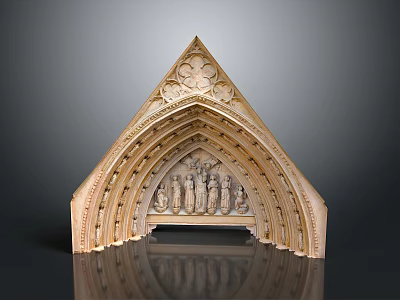 Decorative Wooden Carving Piece With Triangular Gothic Style Floral Patterns And Figural Reliefs 3d model