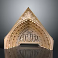 Decorative Wooden Carving Piece With Triangular Gothic Style Floral Patterns And Figural Reliefs