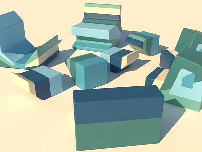Abstract Sofa Collection With Geometric Shapes And Blue Green Tones In Modern Design 3d model