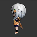 Cute Chibi Cartoon Character With White Blue Streaked Hair Pumpkin Decoration And Orange Blue Outfit