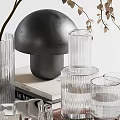 Decorative Ornament Set With Glass Vase Branches Round Decor Jars Stacked Books And Wooden Tray