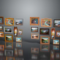 Elegant Home Decor Photo Frames With Various Shapes Colors And Gray Background Reflections 3d model