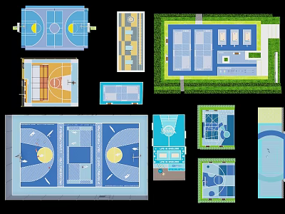 Basketball Court Floor Plans With Various Design Layouts And Facilities Dimensions 3d model