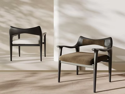 Modern Leisure Chair With Dark Frame Armrests And Brown Light Fabric Seats 3d model