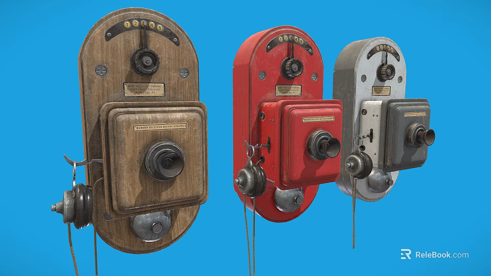 Smart Machine With Vintage Design Various Colors Dial Pad And Handset On Blue Background 3d model 