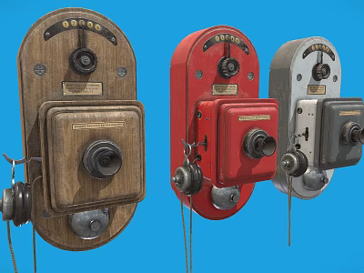 Smart Machine With Vintage Design Various Colors Dial Pad And Handset On Blue Background 3d model