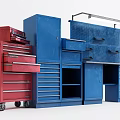 Red And Blue Heavy Duty Tool Storage Cabinets For Public Workshop Facility 3d model