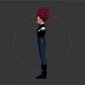 Detailed Anime Character Figure With Purple Red Hair Dark Top Blue Pants Arms Outstretched